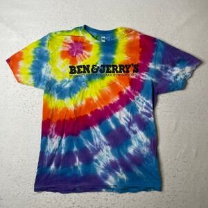 Ben & Jerry's Tie Dye T Shirt Mens Large Bayside Apparel Ice Cream Rainbow